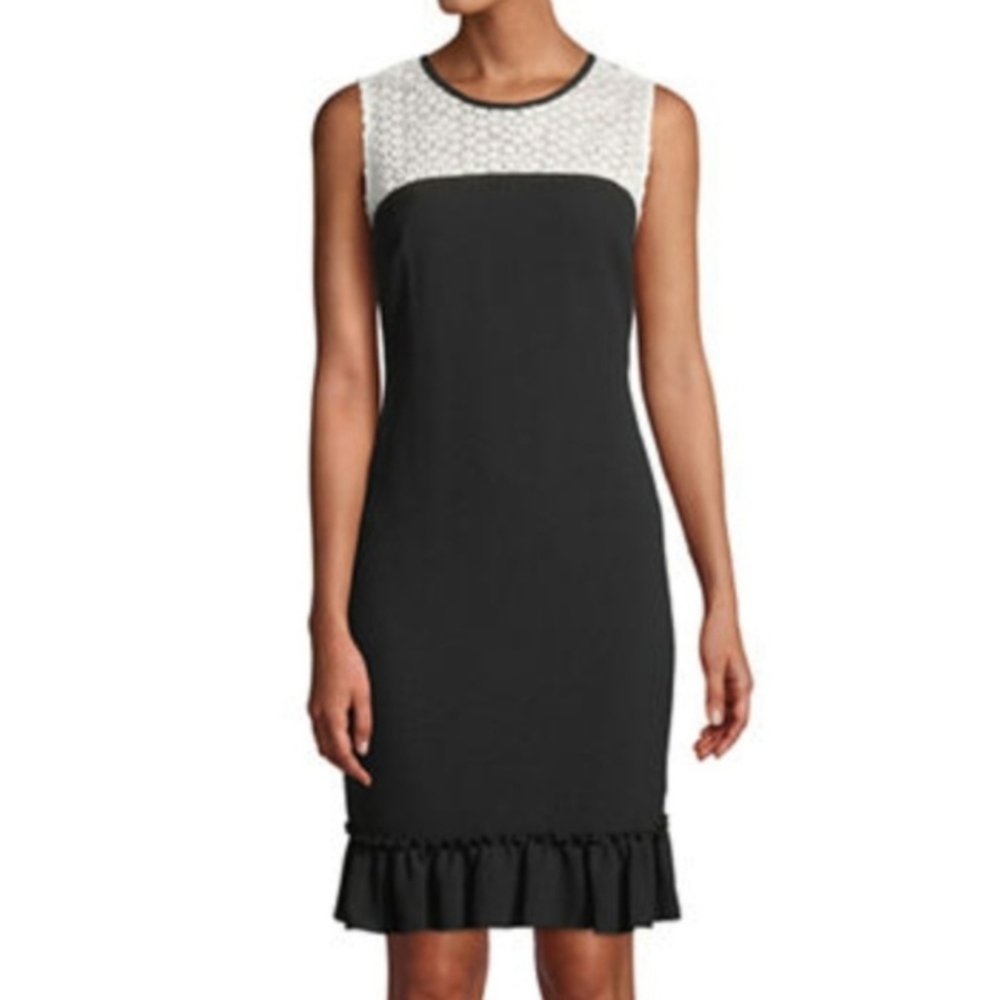 NWT Karl Lagerfeld Paris Upper Lace Shift Dress size 8 Ruffle Hem Textured Lace
